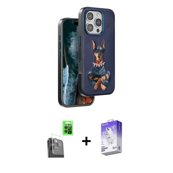 ieg™ iPhone 16 Pro Kılıf Nova Form Koleksiyonu - Siyah Bilvis 5in1 3D Magic Cam Ekran Koruyucu + Raze Metal Kamera Lens - SH