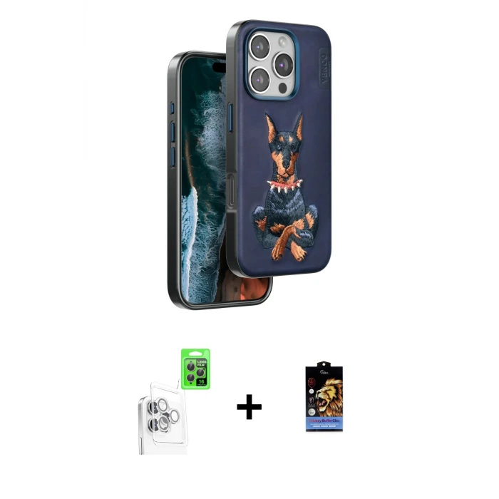 ieg™ iPhone 16 Pro Kılıf Nova Form Koleksiyonu - Siyah Buffer Hayalet Cam Ekran Koruyucu + Raze Metal Kamera Lens - BZ