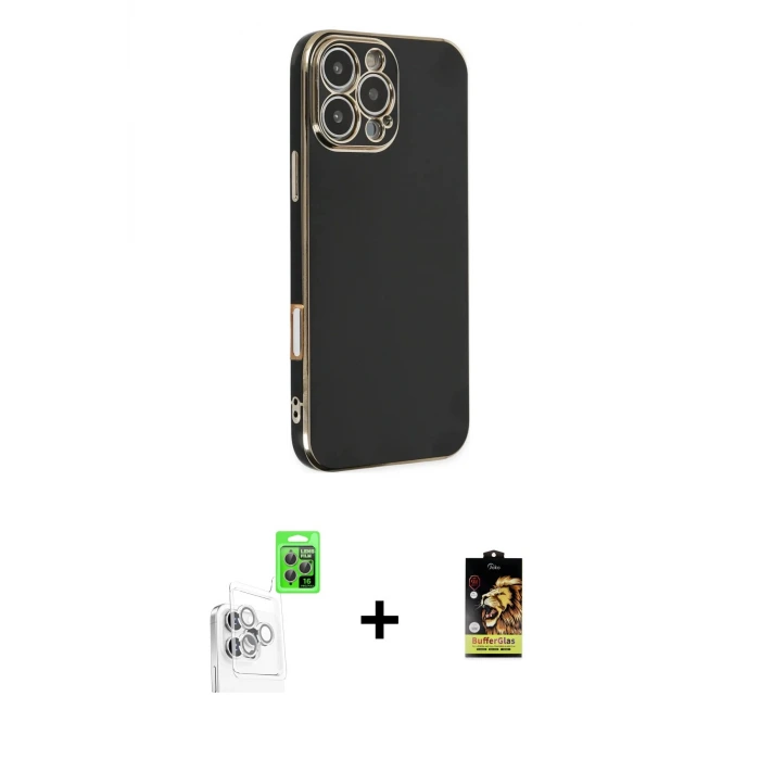 ieg™ iPhone 16 Pro Kılıf Yankı Serisi - Siyah Buffer Cam Ekran Koruyucu + Raze Metal Kamera Lens - BZ