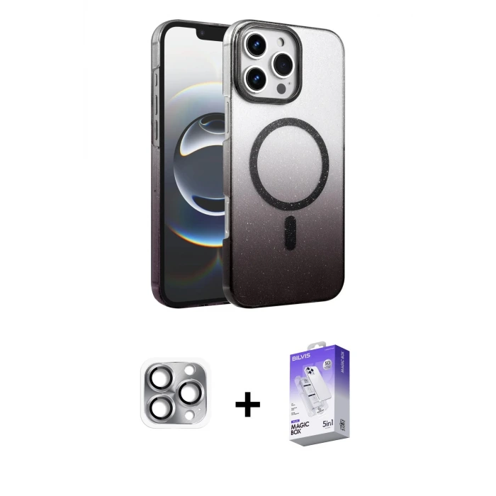 ieg™ iPhone 16 Pro Max Kılıf Ahenk Doku Özel Seri - Siyah Bilvis 5in1 3D Magic Cam Ekran Koruyucu + Pers Alüminyum Kamera Lens - GI