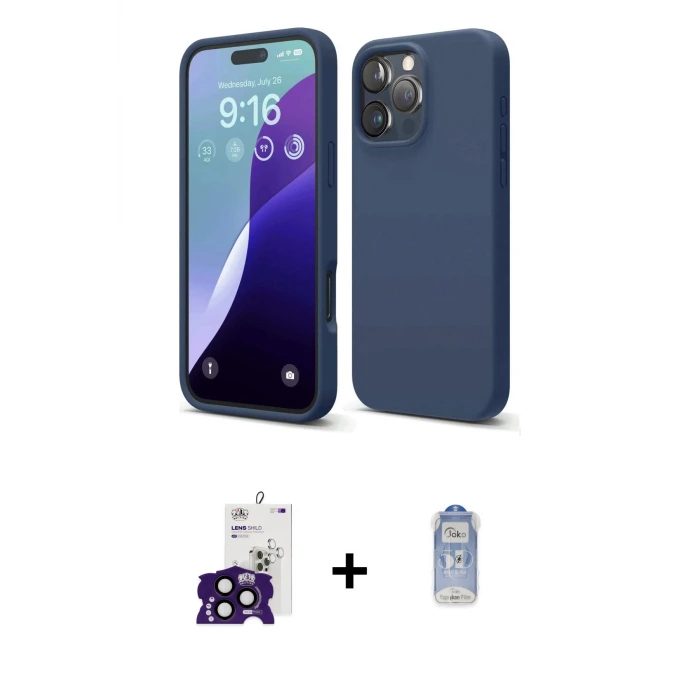 ieg™ iPhone 16 Pro Max Kılıf Ahenk Serisi - Siyah Joko Magic 5D Cam + Bilvis Titan Kamera Lens - SH