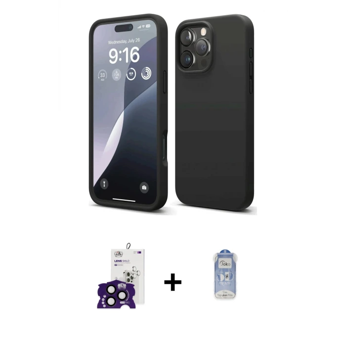 ieg™ iPhone 16 Pro Max Kılıf Ahenk Serisi - Siyah Joko Magic 5D Cam + Bilvis Titan Kamera Lens - SH