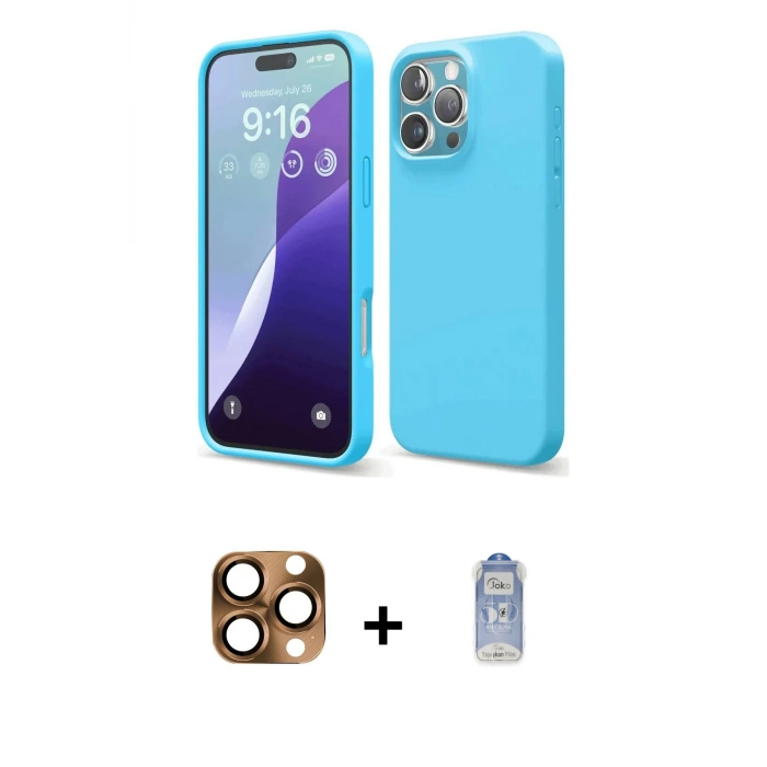 ieg™ iPhone 16 Pro Max Kılıf Ahenk Serisi - Siyah Joko Magic 5D Cam + Pers Alüminyum Kamera Lens - CLTM