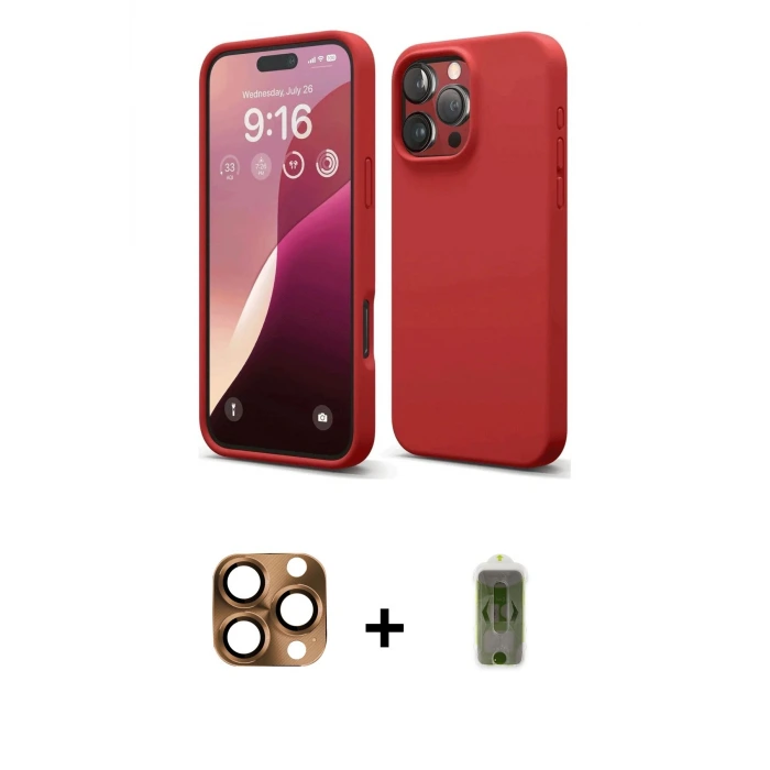 ieg™ iPhone 16 Pro Max Kılıf Ahenk Serisi - Siyah Joko Magic 5D Hayalet Cam + Pers Alüminyum Kamera Lens - CLTM
