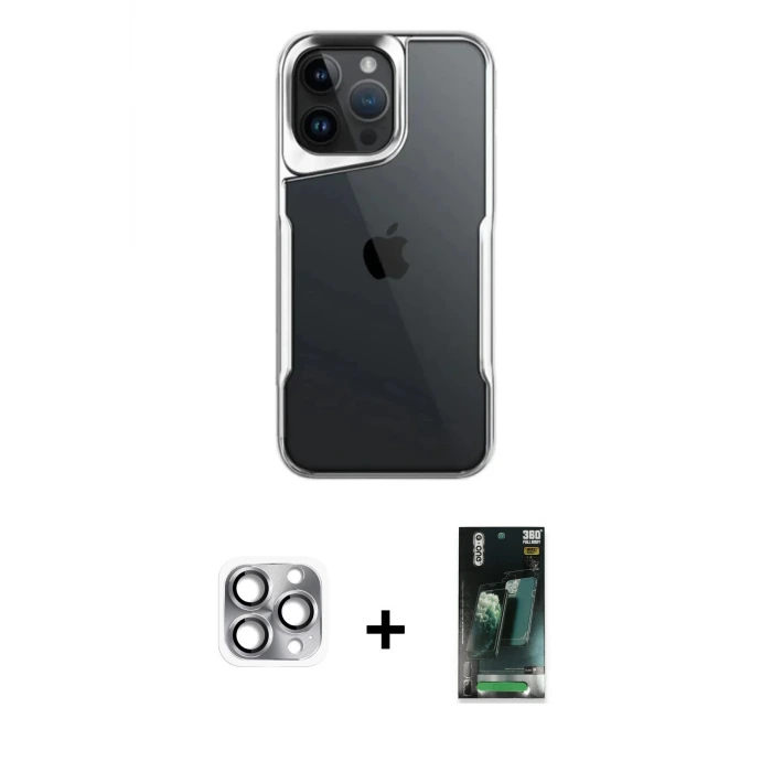 ieg™ iPhone 16 Pro Max Kılıf Akış Çizgi Koleksiyonu - Siyah 360 Mat Full Body Arka Koruyucu + Pers Alüminyum Kamera Lens - GI
