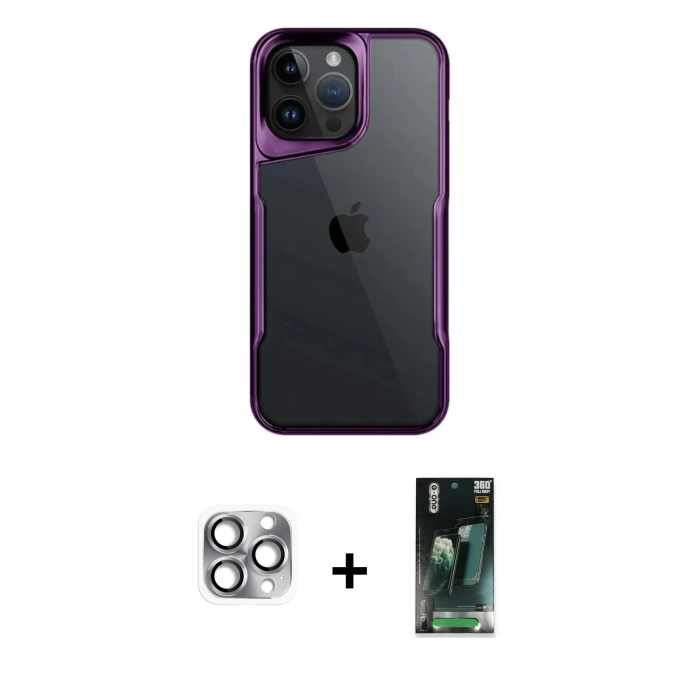 ieg™ iPhone 16 Pro Max Kılıf Akış Çizgi Koleksiyonu - Siyah 360 Mat Full Body Arka Koruyucu + Pers Alüminyum Kamera Lens - GI