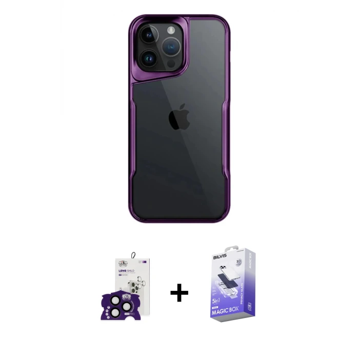 ieg™ iPhone 16 Pro Max Kılıf Akış Çizgi Koleksiyonu - Siyah Bilvis 5in1 5D Magic Hayalet Cam Ekran Koruyucu + Bilvis Titan Kamera Lens - SH