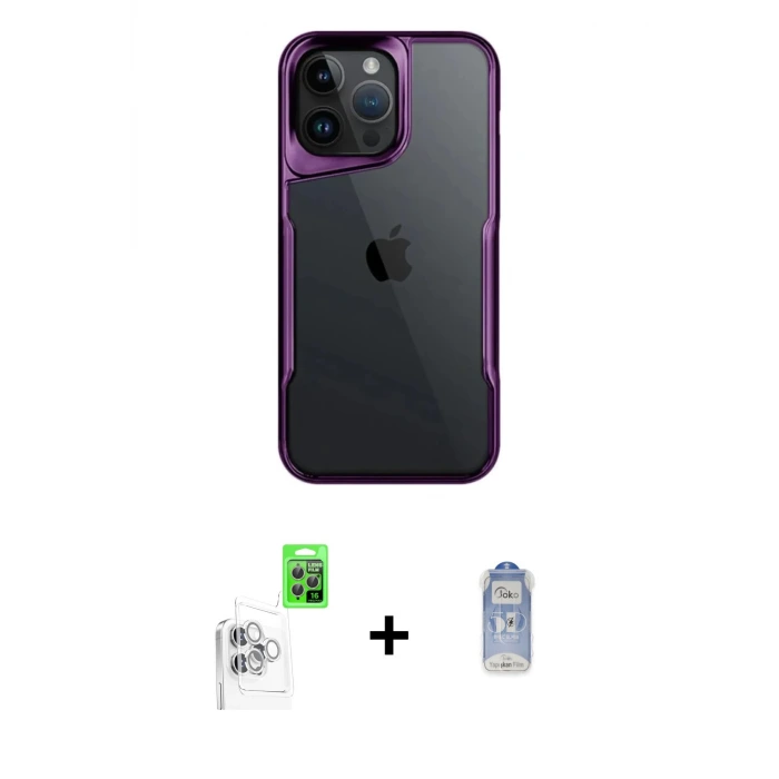 ieg™ iPhone 16 Pro Max Kılıf Akış Çizgi Koleksiyonu - Siyah Joko Magic 5D Cam + Raze Metal Kamera Lens - BZ