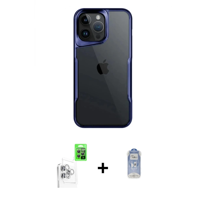 ieg™ iPhone 16 Pro Max Kılıf Akış Çizgi Koleksiyonu - Siyah Joko Magic 5D Cam + Raze Metal Kamera Lens - BZ