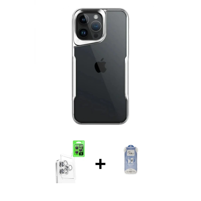 ieg™ iPhone 16 Pro Max Kılıf Akış Çizgi Koleksiyonu - Siyah Joko Magic 5D Cam + Raze Metal Kamera Lens - BZ