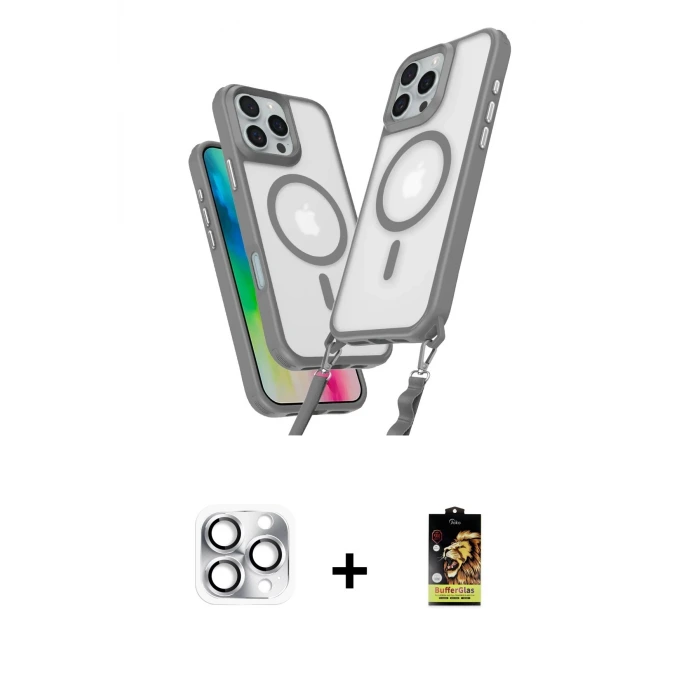 ieg™ iPhone 16 Pro Max Kılıf Atlas Doku Koleksiyonu - Siyah Buffer Cam Ekran Koruyucu + Pers Alüminyum Kamera Lens - GS