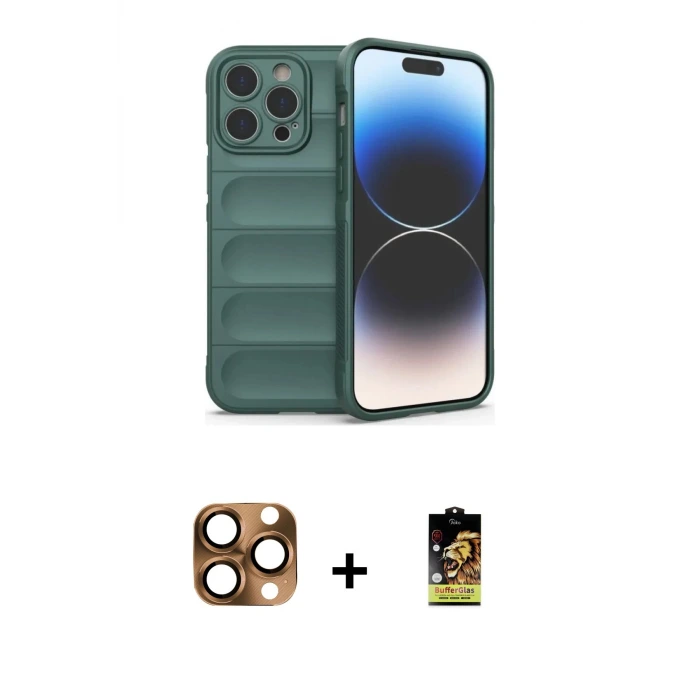ieg™ iPhone 16 Pro Max Kılıf Atlas Koleksiyonu - Siyah Buffer Cam Ekran Koruyucu + Pers Alüminyum Kamera Lens - CLTM