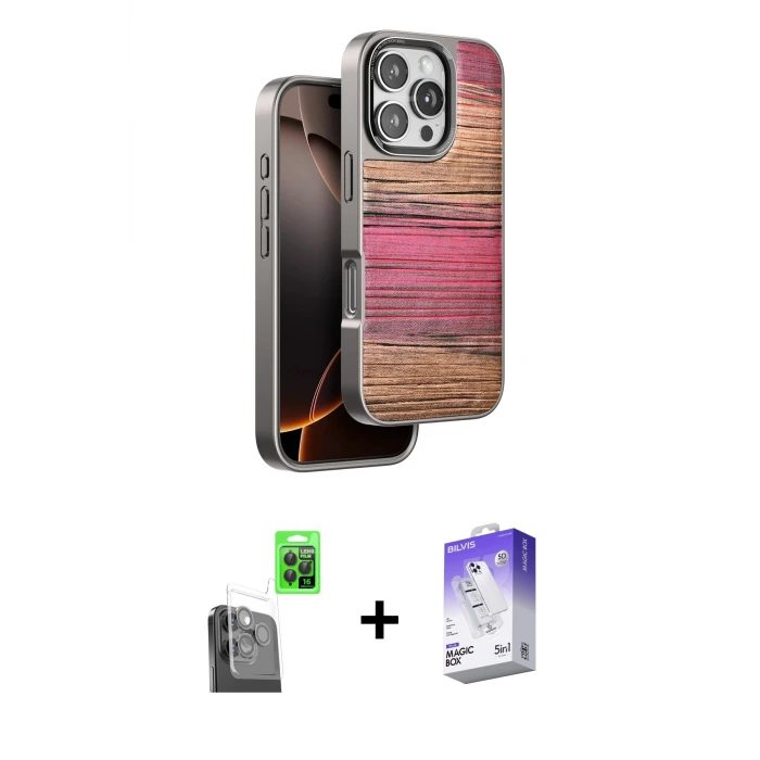 ieg™ iPhone 16 Pro Max Kılıf Atlas Minimal Özel Seri - Siyah Bilvis 5in1 3D Magic Cam Ekran Koruyucu + Raze Metal Kamera Lens - SH