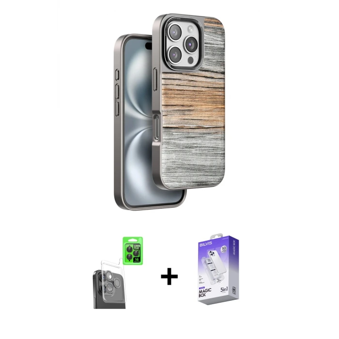ieg™ iPhone 16 Pro Max Kılıf Atlas Minimal Özel Seri - Siyah Bilvis 5in1 3D Magic Cam Ekran Koruyucu + Raze Metal Kamera Lens - SH