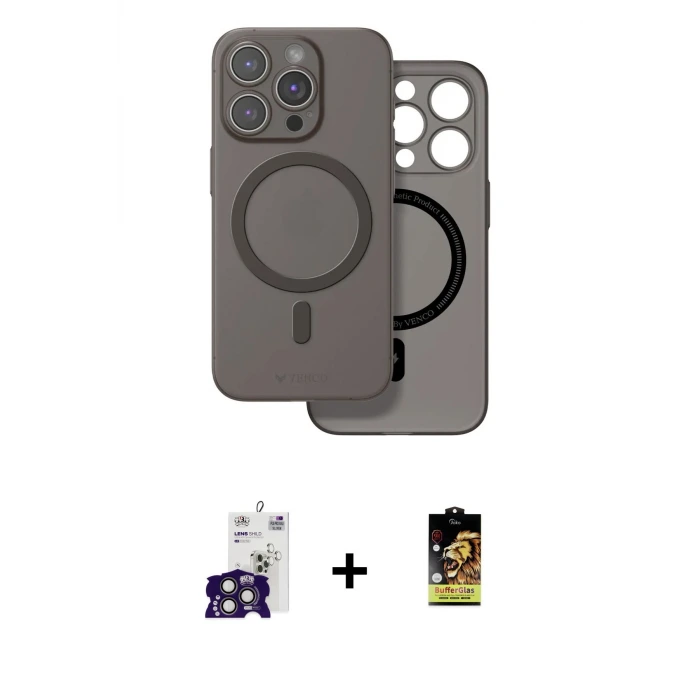 ieg™ iPhone 16 Pro Max Kılıf Çekirdek Klasik - Siyah Buffer Cam Ekran Koruyucu + Bilvis Titan Kamera Lens - TMGI