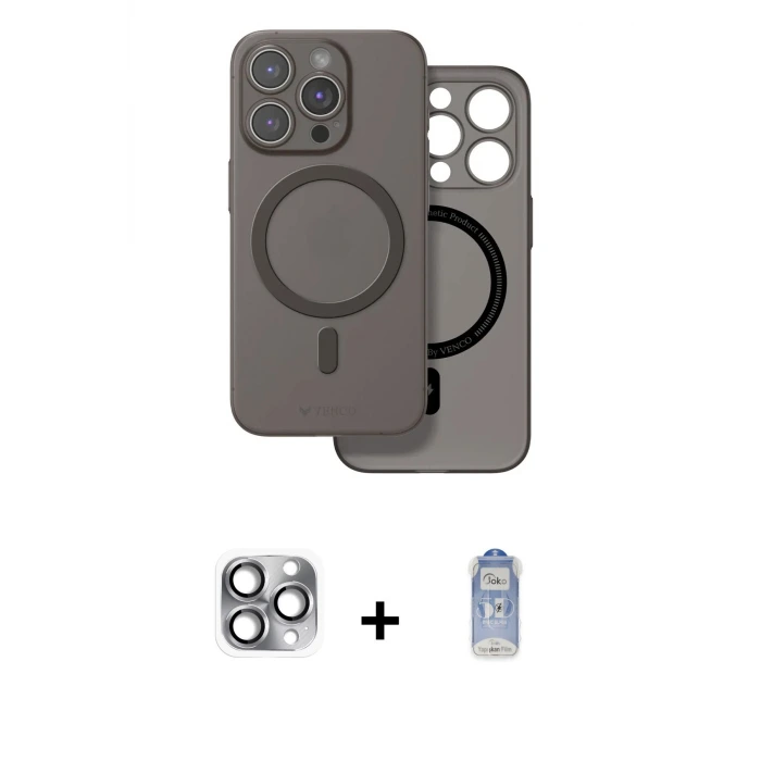 ieg™ iPhone 16 Pro Max Kılıf Çekirdek Klasik - Siyah Joko Magic 5D Cam + Pers Alüminyum Kamera Lens - GI