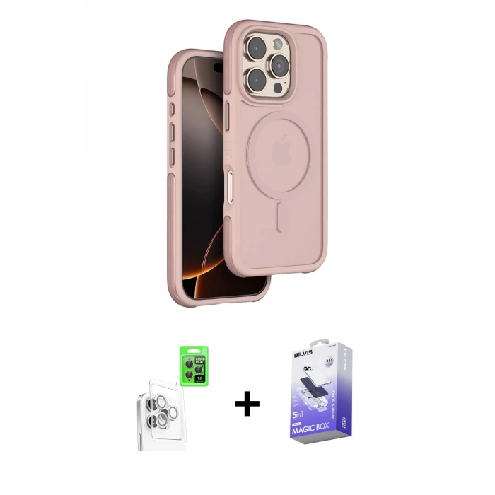 ieg™ iPhone 16 Pro Max Kılıf Çekirdek Minimal Prime - Siyah Bilvis 5in1 5D Magic Hayalet Cam Ekran Koruyucu + Raze Metal Kamera Lens - BZ