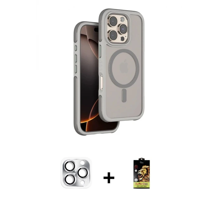 ieg™ iPhone 16 Pro Max Kılıf Çekirdek Minimal Prime - Siyah Buffer Cam Ekran Koruyucu + Pers Alüminyum Kamera Lens - GS