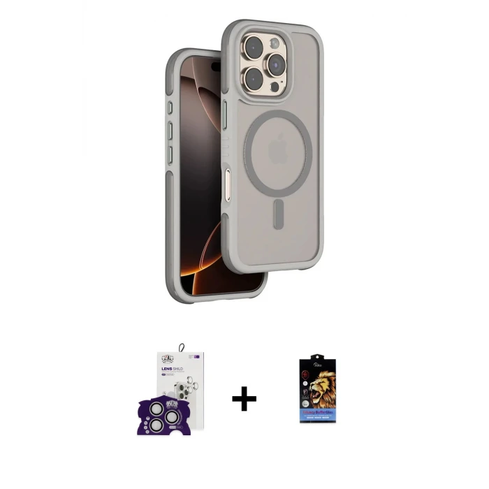 ieg™ iPhone 16 Pro Max Kılıf Çekirdek Minimal Prime - Siyah Buffer Hayalet Cam Ekran Koruyucu + Bilvis Titan Kamera Lens - GS