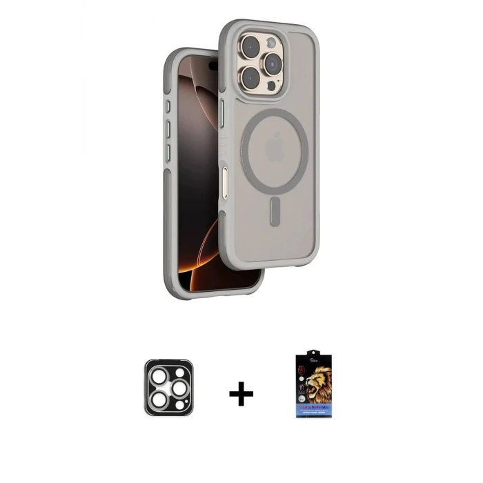 ieg™ iPhone 16 Pro Max Kılıf Çekirdek Minimal Prime - Siyah Buffer Hayalet Cam Ekran Koruyucu + PVD Metal Kamera Lens - GS