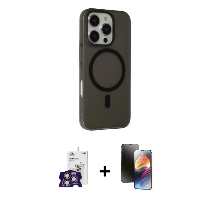 ieg™ iPhone 16 Pro Max Kılıf Çekirdek Modern Prime - Siyah 3D Antistatik Mat Seramik Nano Ekran Koruyucu + Bilvis Titan Kamera Lens - GS