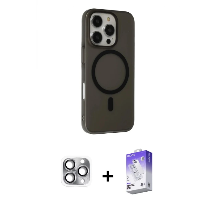 ieg™ iPhone 16 Pro Max Kılıf Çekirdek Modern Prime - Siyah Bilvis 5in1 3D Magic Cam Ekran Koruyucu + Pers Alüminyum Kamera Lens - GI