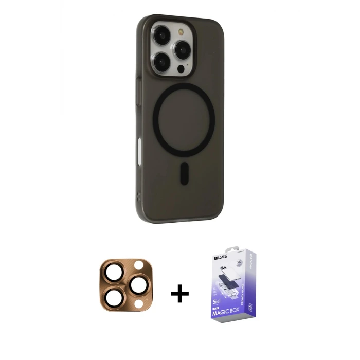 ieg™ iPhone 16 Pro Max Kılıf Çekirdek Modern Prime - Siyah Bilvis 5in1 5D Magic Hayalet Cam Ekran Koruyucu + Pers Alüminyum Kamera Lens - CLTM