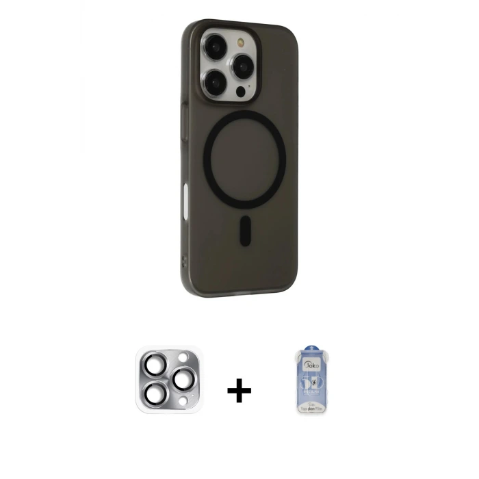 ieg™ iPhone 16 Pro Max Kılıf Çekirdek Modern Prime - Siyah Joko Magic 5D Cam + Pers Alüminyum Kamera Lens - GI