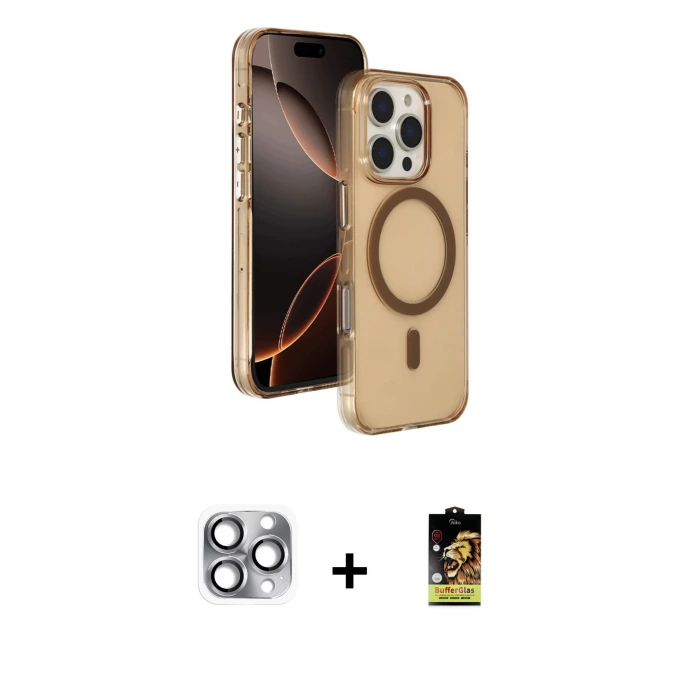 ieg™ iPhone 16 Pro Max Kılıf Doruk Doku Özel Seri - Siyah Buffer Cam Ekran Koruyucu + Pers Alüminyum Kamera Lens - GI