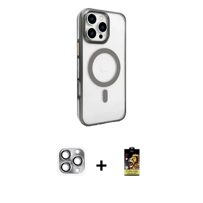 ieg™ iPhone 16 Pro Max Kılıf Doruk Doku Özel Seri - Siyah Buffer Cam Ekran Koruyucu + Pers Alüminyum Kamera Lens - GI