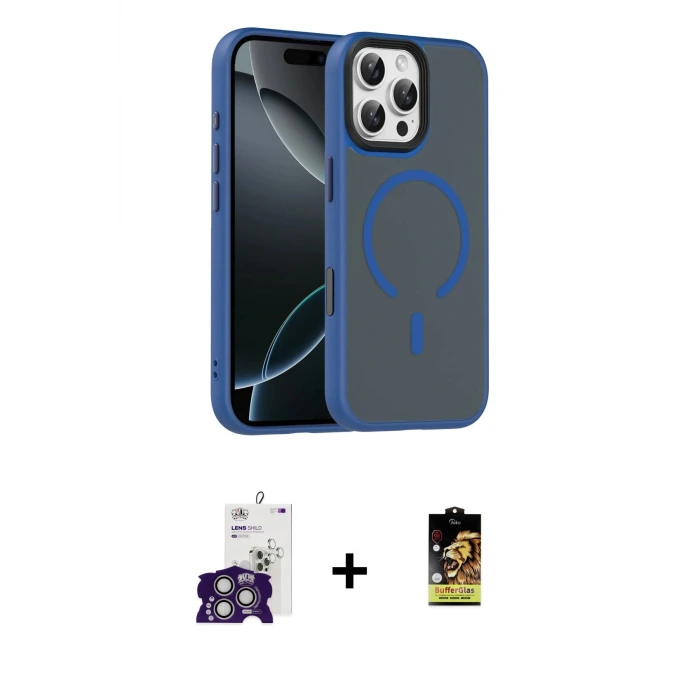 ieg™ iPhone 16 Pro Max Kılıf Doruk Form Serisi - Siyah Buffer Cam Ekran Koruyucu + Bilvis Titan Kamera Lens - GS