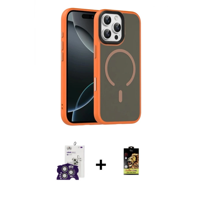 ieg™ iPhone 16 Pro Max Kılıf Doruk Form Serisi - Siyah Buffer Cam Ekran Koruyucu + Bilvis Titan Kamera Lens - GS