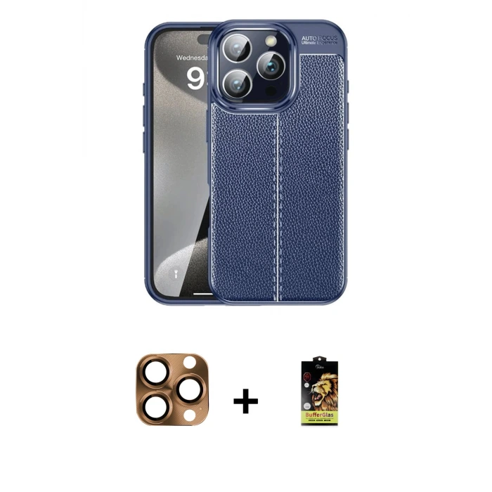 ieg™ iPhone 16 Pro Max Kılıf Doruk Klasik Özel Seri - Siyah Buffer Cam Ekran Koruyucu + Pers Alüminyum Kamera Lens - CLTM