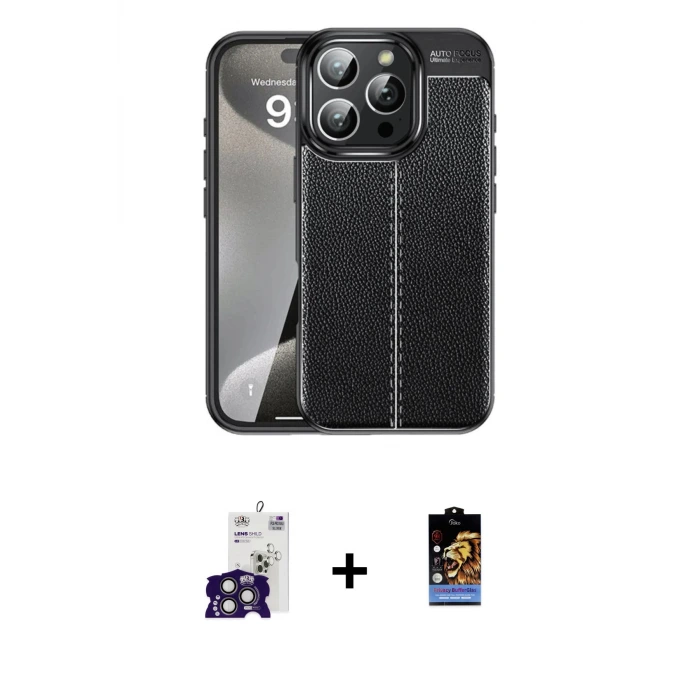 ieg™ iPhone 16 Pro Max Kılıf Doruk Klasik Özel Seri - Siyah Buffer Hayalet Cam Ekran Koruyucu + Bilvis Titan Kamera Lens - TMGI