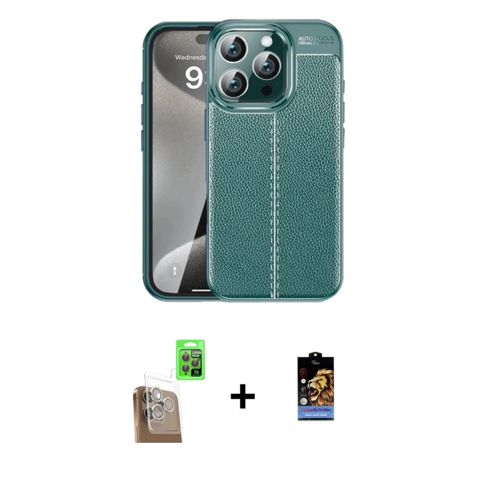 ieg™ iPhone 16 Pro Max Kılıf Doruk Klasik Özel Seri - Siyah Buffer Hayalet Cam Ekran Koruyucu + Raze Metal Kamera Lens - CLTM