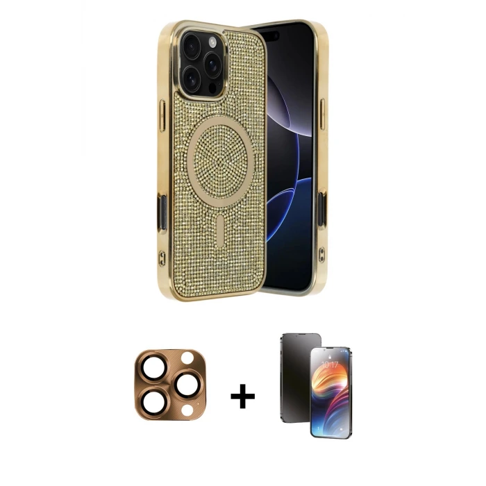 ieg™ iPhone 16 Pro Max Kılıf Eksen Çizgi - Siyah 3D Antistatik Mat Seramik Nano Ekran Koruyucu + Pers Alüminyum Kamera Lens - CLTM