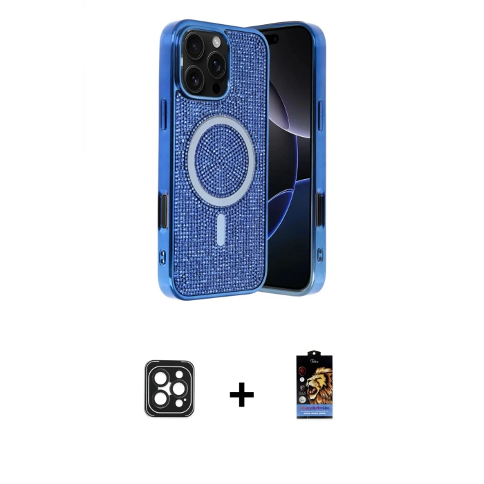ieg™ iPhone 16 Pro Max Kılıf Eksen Çizgi - Siyah Buffer Hayalet Cam Ekran Koruyucu + PVD Metal Kamera Lens - SH