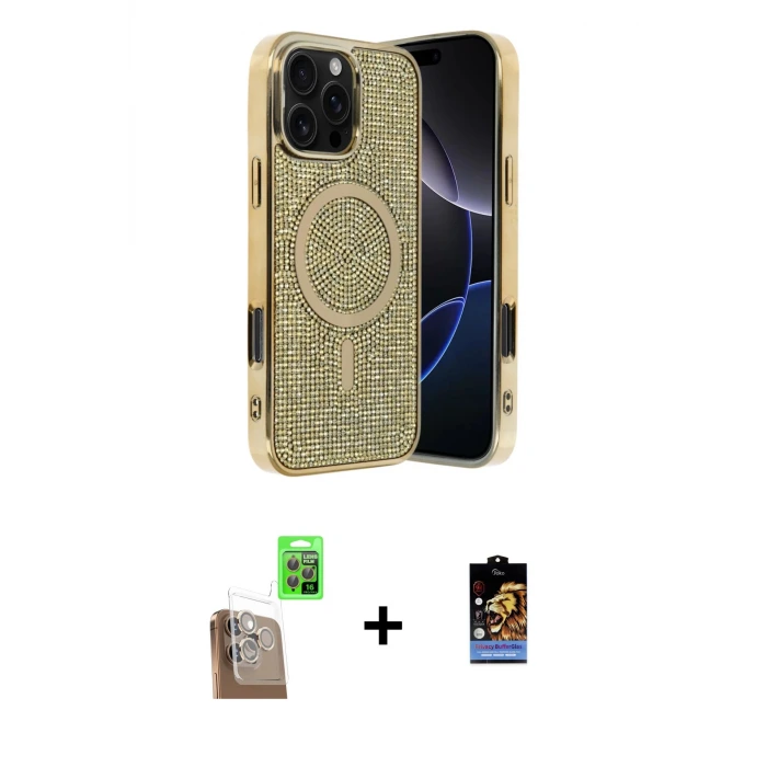 ieg™ iPhone 16 Pro Max Kılıf Eksen Çizgi - Siyah Buffer Hayalet Cam Ekran Koruyucu + Raze Metal Kamera Lens - CLTM
