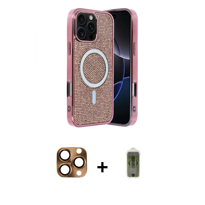 ieg™ iPhone 16 Pro Max Kılıf Eksen Çizgi - Siyah Joko Magic 5D Hayalet Cam + Pers Alüminyum Kamera Lens - CLTM