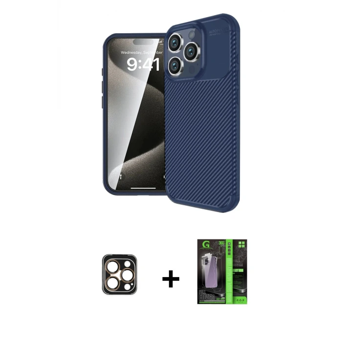 ieg™ iPhone 16 Pro Max Kılıf Eksen Form Prime - Şeffaf 360 Full Body Arka Koruyucu + PVD Metal Kamera Lens - GD