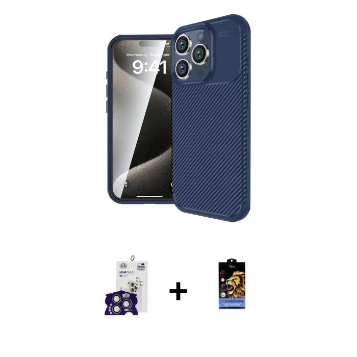 ieg™ iPhone 16 Pro Max Kılıf Eksen Form Prime - Siyah Buffer Hayalet Cam Ekran Koruyucu + Bilvis Titan Kamera Lens - TMGI