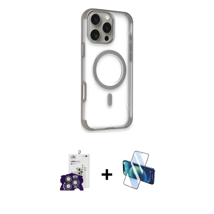 ieg™ iPhone 16 Pro Max Kılıf Eksen Klasik Koleksiyonu - Siyah 3D Antistatik Seramik Nano Ekran Koruyucu + Bilvis Titan Kamera Lens - GS