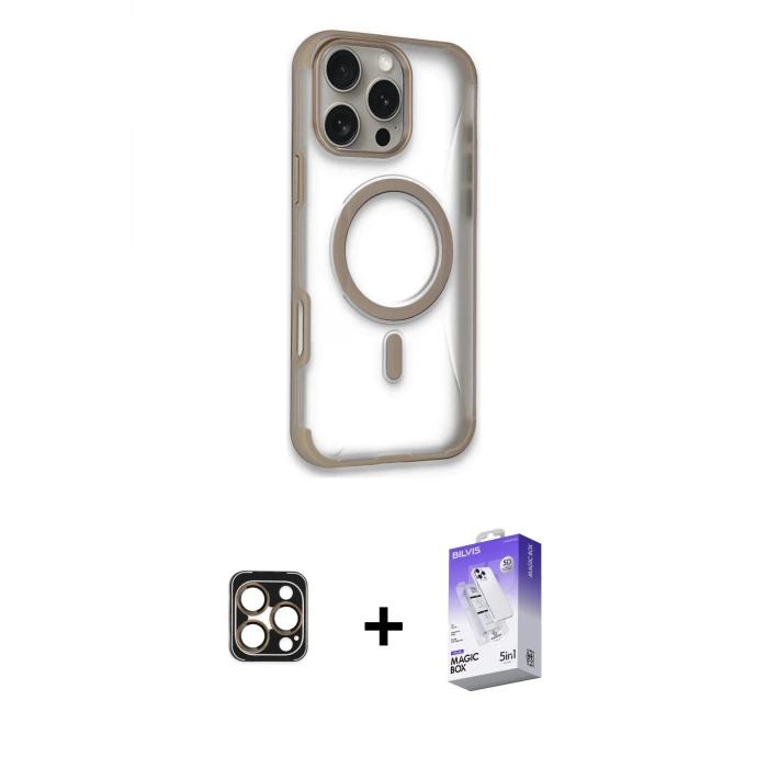 ieg™ iPhone 16 Pro Max Kılıf Eksen Klasik Koleksiyonu - Siyah Bilvis 5in1 3D Magic Cam Ekran Koruyucu + PVD Metal Kamera Lens - GD
