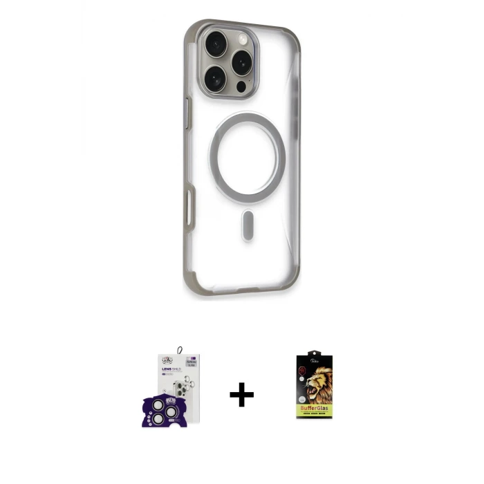 ieg™ iPhone 16 Pro Max Kılıf Eksen Klasik Koleksiyonu - Siyah Buffer Cam Ekran Koruyucu + Bilvis Titan Kamera Lens - TMGI