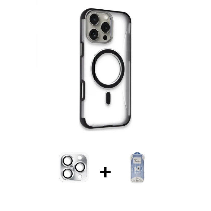ieg™ iPhone 16 Pro Max Kılıf Eksen Klasik Koleksiyonu - Siyah Joko Magic 5D Cam + Pers Alüminyum Kamera Lens - GS