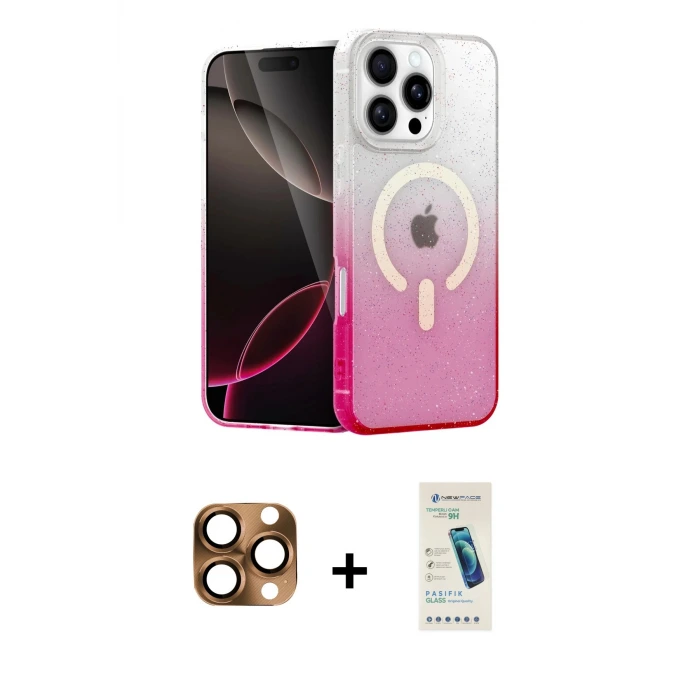 ieg™ iPhone 16 Pro Max Kılıf Eksen Minimal Özel Seri - Şeffaf Pasifik Cam Ekran Koruyucu + Pers Alüminyum Kamera Lens - CLTM