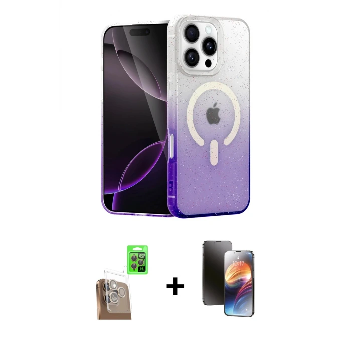 ieg™ iPhone 16 Pro Max Kılıf Eksen Minimal Özel Seri - Siyah 3D Antistatik Mat Seramik Nano Ekran Koruyucu + Raze Metal Kamera Lens - CLTM
