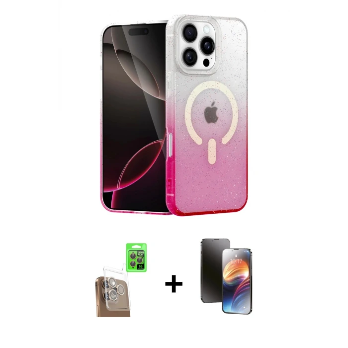 ieg™ iPhone 16 Pro Max Kılıf Eksen Minimal Özel Seri - Siyah 3D Antistatik Mat Seramik Nano Ekran Koruyucu + Raze Metal Kamera Lens - CLTM