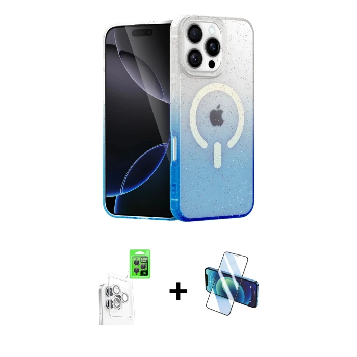 ieg™ iPhone 16 Pro Max Kılıf Eksen Minimal Özel Seri - Siyah 3D Antistatik Seramik Nano Ekran Koruyucu + Raze Metal Kamera Lens - BZ