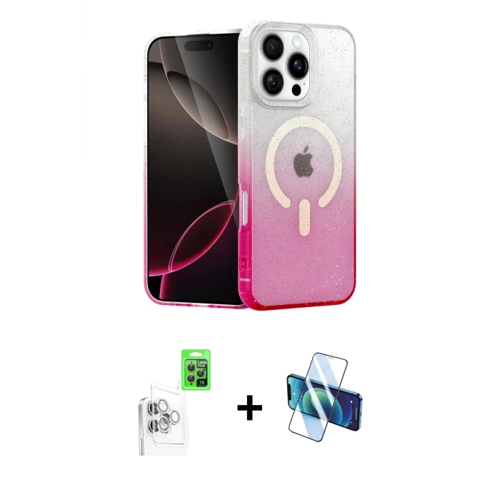 ieg™ iPhone 16 Pro Max Kılıf Eksen Minimal Özel Seri - Siyah 3D Antistatik Seramik Nano Ekran Koruyucu + Raze Metal Kamera Lens - BZ